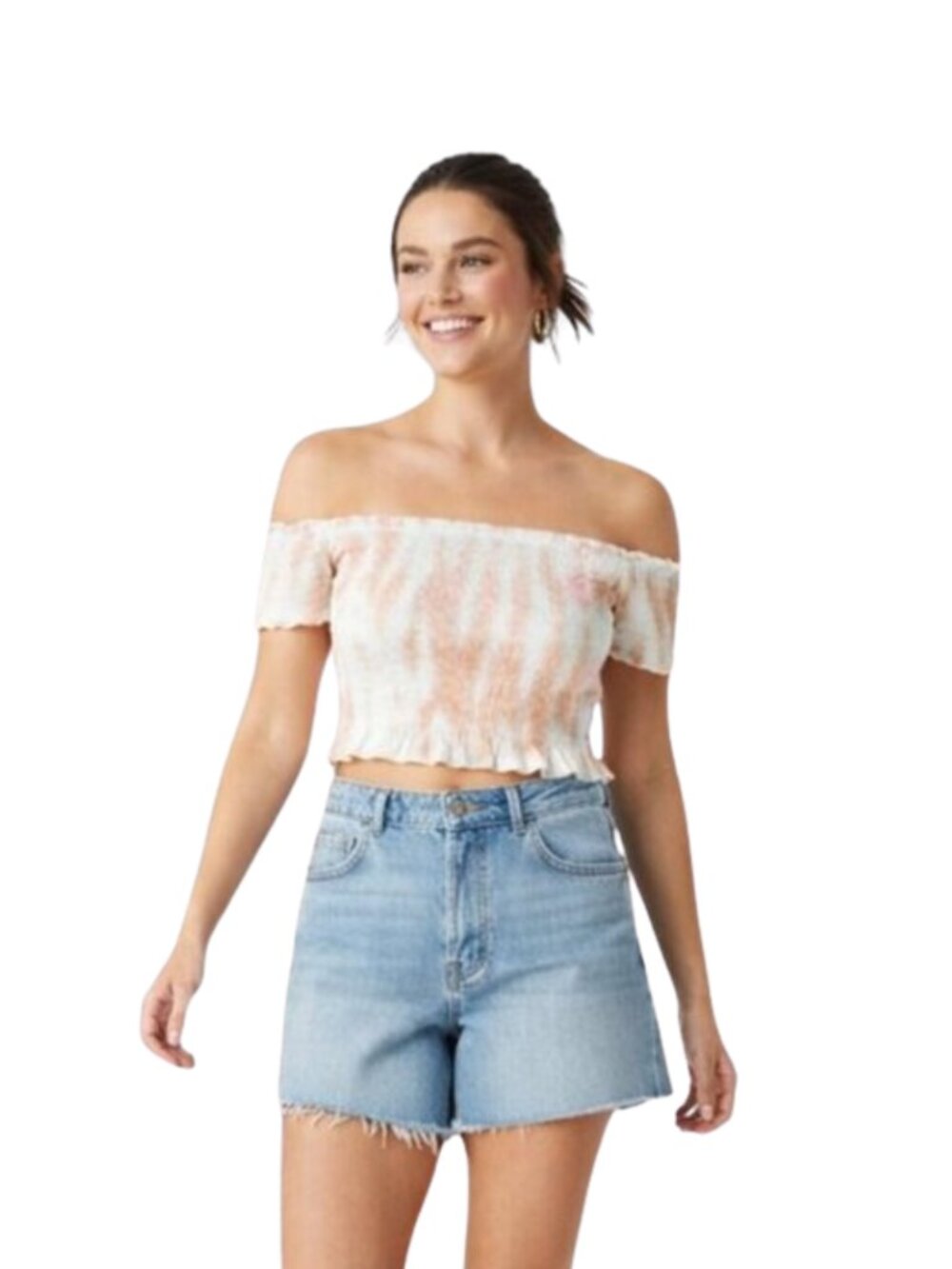 Kiwi + Punch Off-Shoulder Smocked Tie-Dye Crop Top NWT Size Large